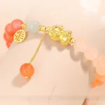 好運福氣貔貅 桃花粉漸變瑪瑙貔貅女士手鏈：圖片 7