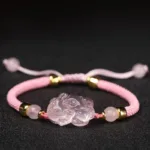 粉水晶小豬貔貅招財手鏈 女士貔貅手串：圖片 4
