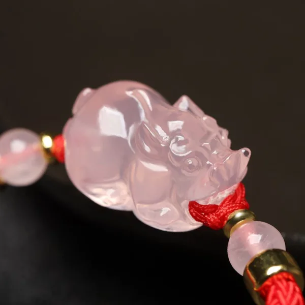 粉水晶小豬貔貅招財手鏈 女士貔貅手串：圖片 3